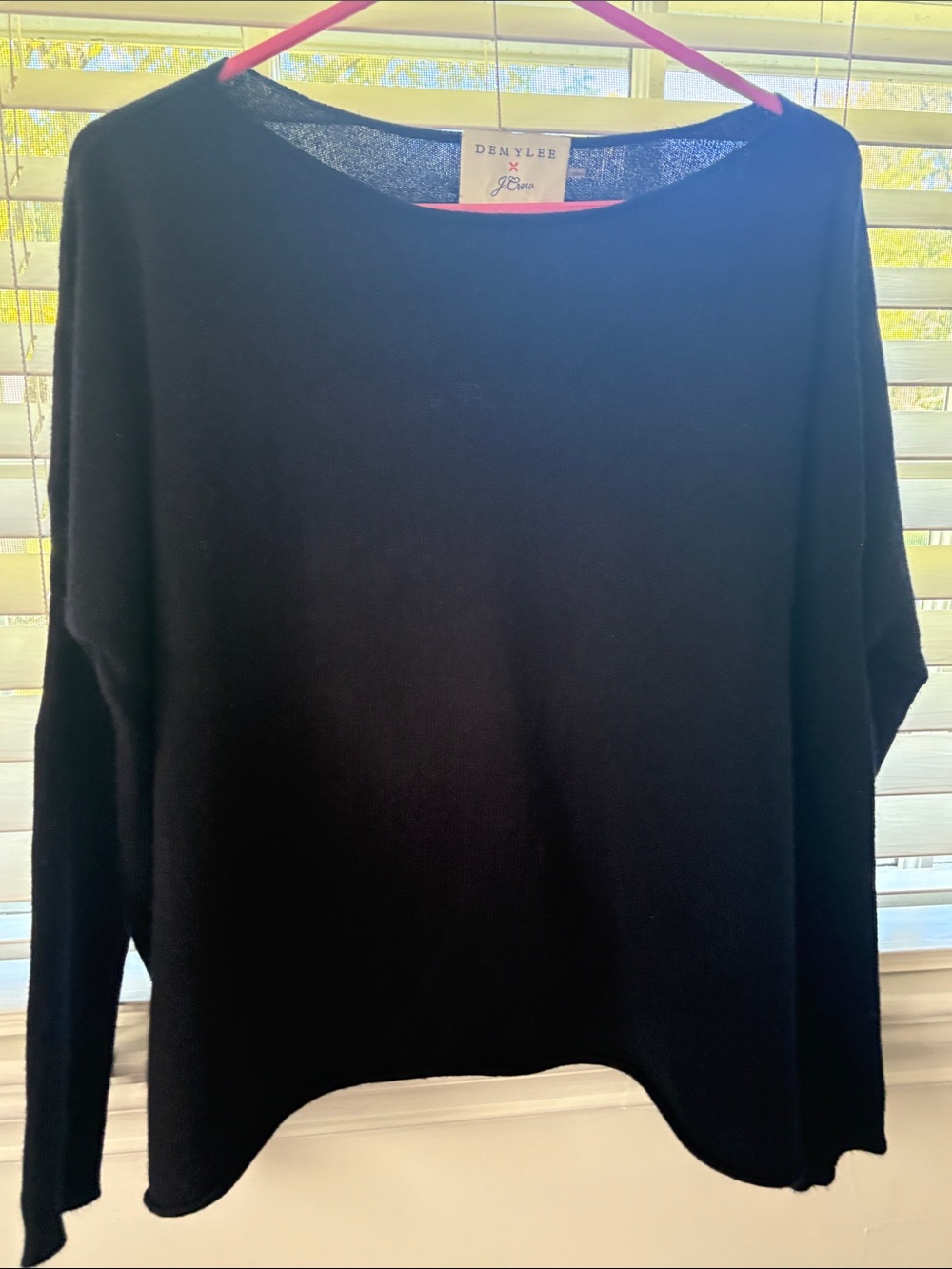JCrew and Demylee Navy Cashmere Cropped Boatneck with ribbed sleeves Size Small
